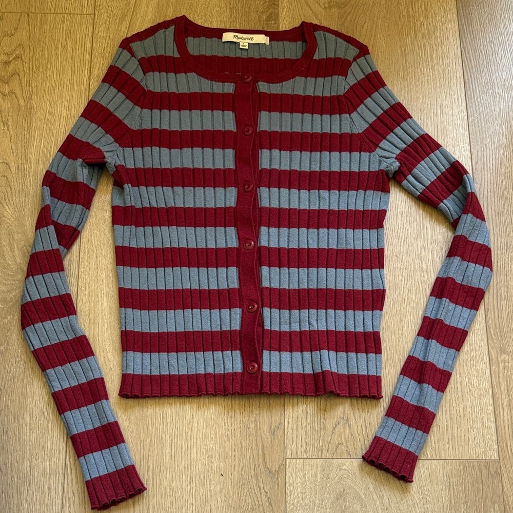 Madewell Striped Ribbed Knit Button Down Sweatet